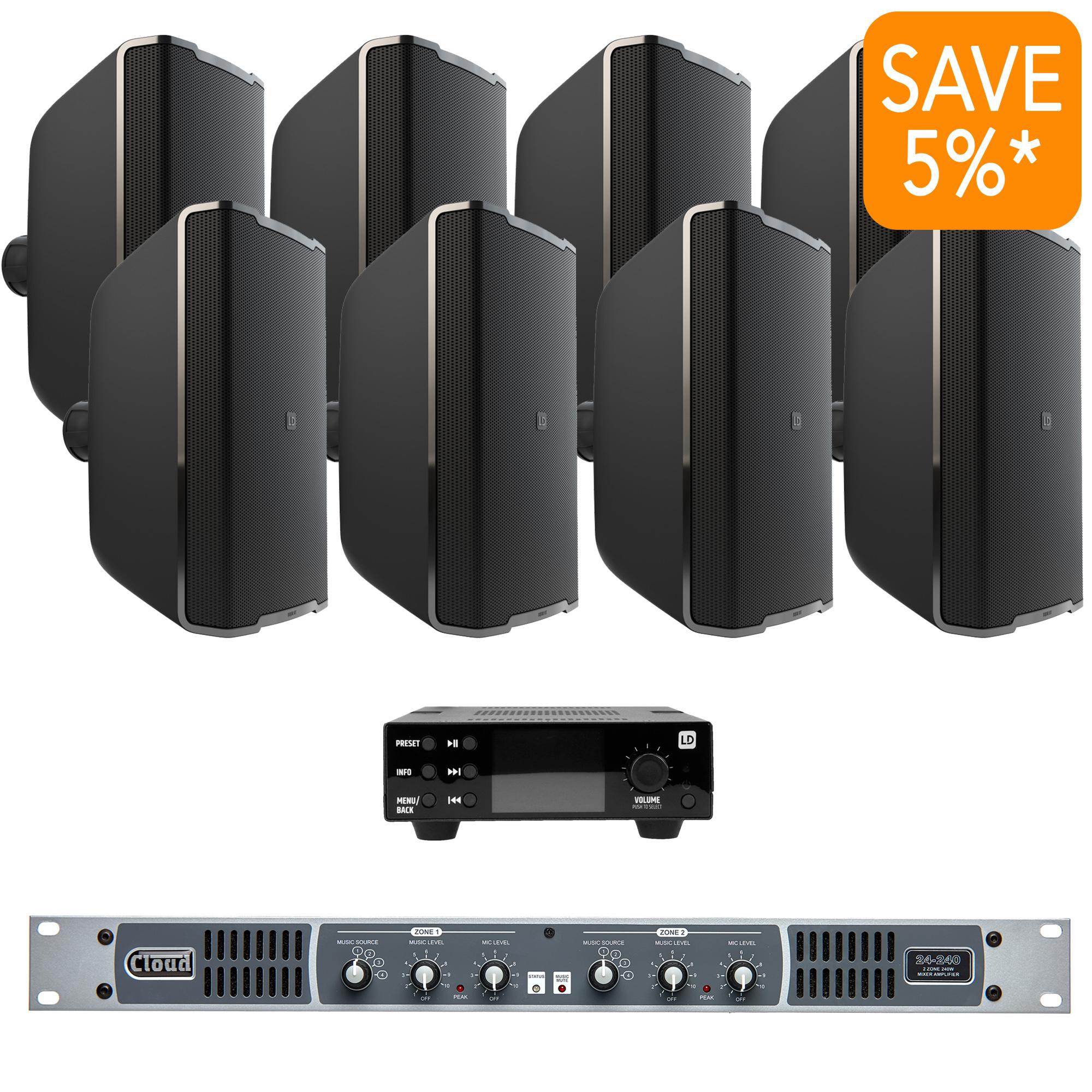 The CAS Pack8W2ZonePro Package is Also Available with Black Cabinet Speakers